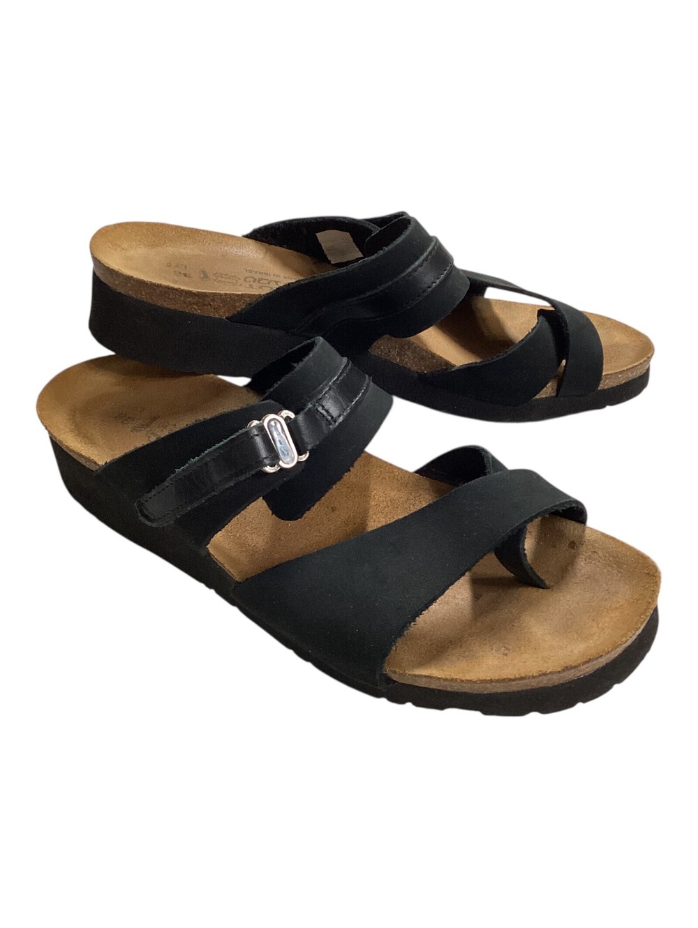 NAOT Womens Strappy Sandal Slide Toe Loop Flats Israel Leather Black Sz 38/7 EUC